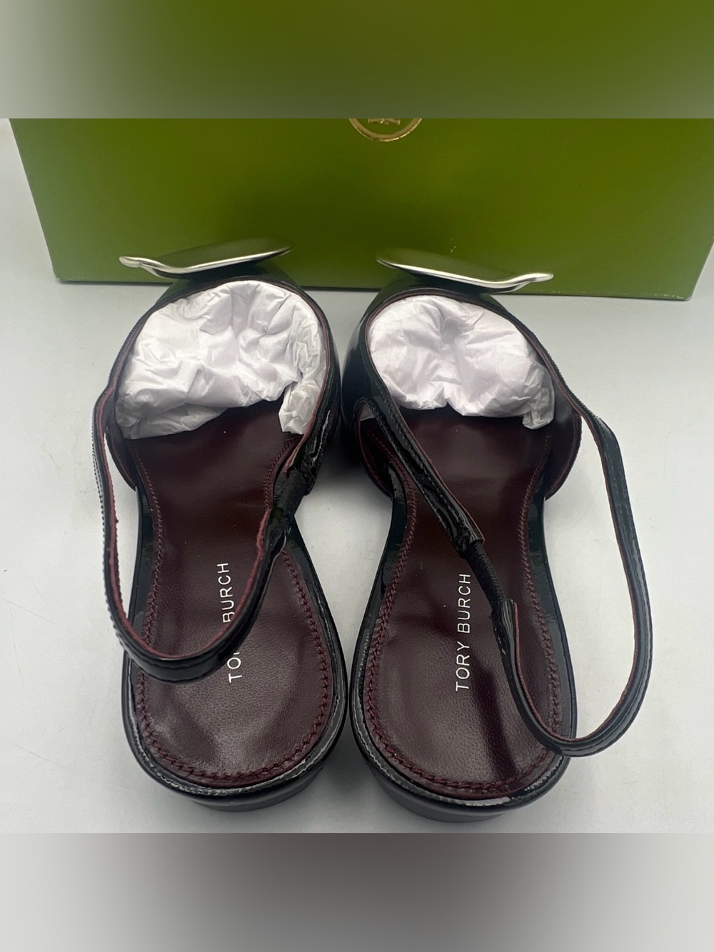 TORY BURCH Patos Leather Slingback Flats Pointed Toe Logo Women’s 7M NEW w/Box - Picture 4 of 16